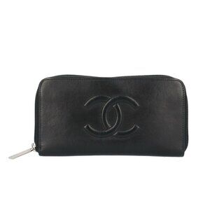 CHANEL Black Leather Logo Wallet